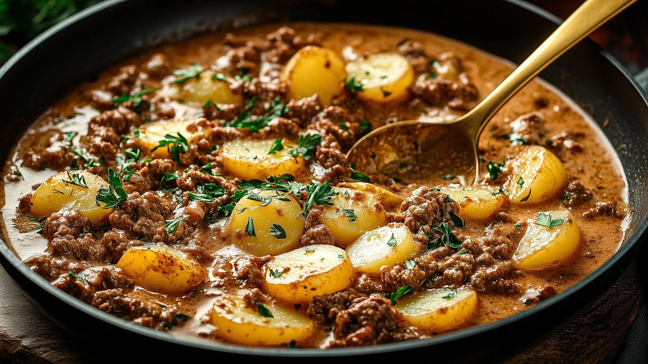 Stroganoff simple de bœuf haché et pommes de terre