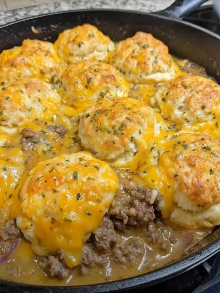 Запіканка з яловичого фаршу та бісквітами Cheddar Bay